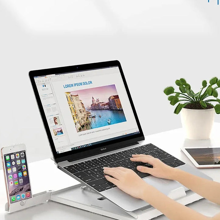 מעמד לפטופ חדש – מתקפל, רב-תכליתי, נייד ומתכוונן לגובה | מתאים גם כמעמד למסך | בסיס מאלומיניום איכותי